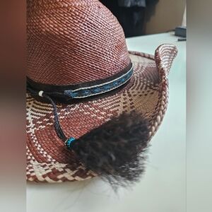 Carol Carr Brown Woven Hat with Black and Blue Accents
